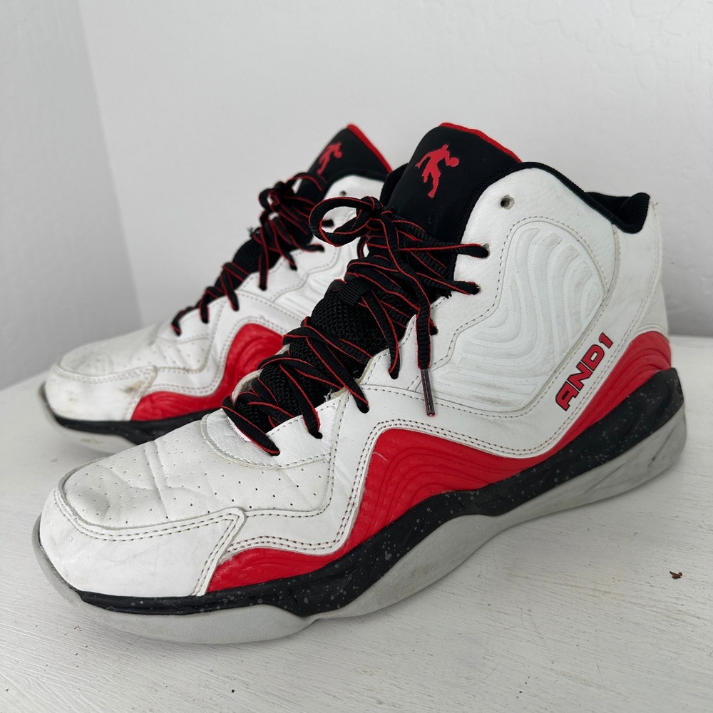 AND1 Basketball Shoes Mens 11.5 MNA111ES071 White Red High Top Sneakers